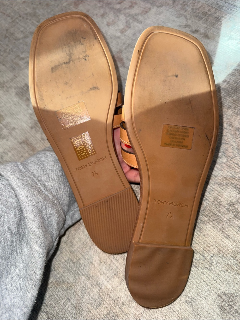 Tory Burch Ines Cognac Leather Triple-Strap Slide Mules - Picture 5 of 16